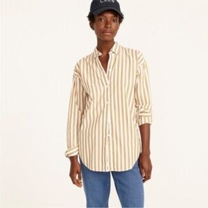 Jcrew Washed Cotton Poplin Shirt mustard yellow cream striped button up size 4